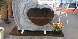 Granite Carving Monuments/Tombstones/Gravestones/Headstone for Cemetery, G603, Shanxi Black, Absolute Black, Bahama Blue, Top Polished, Xiamen Winggreen Stone