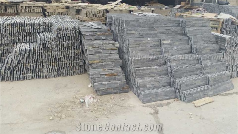 High Quality Black Slate Cultured Stone/Stacked Stones/Veneer Stones Panel with Cheap Price for Exterior Decoration and Wall Cladding, Winggreen Stone
