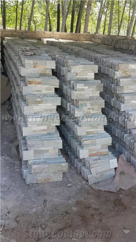 High Quality Popular Wooden Yellow Slate Cultured Stone/Stacked Stones/Veneer Stones Panel for Exterior Decoration and Wall Cladding, Winggreen Stone