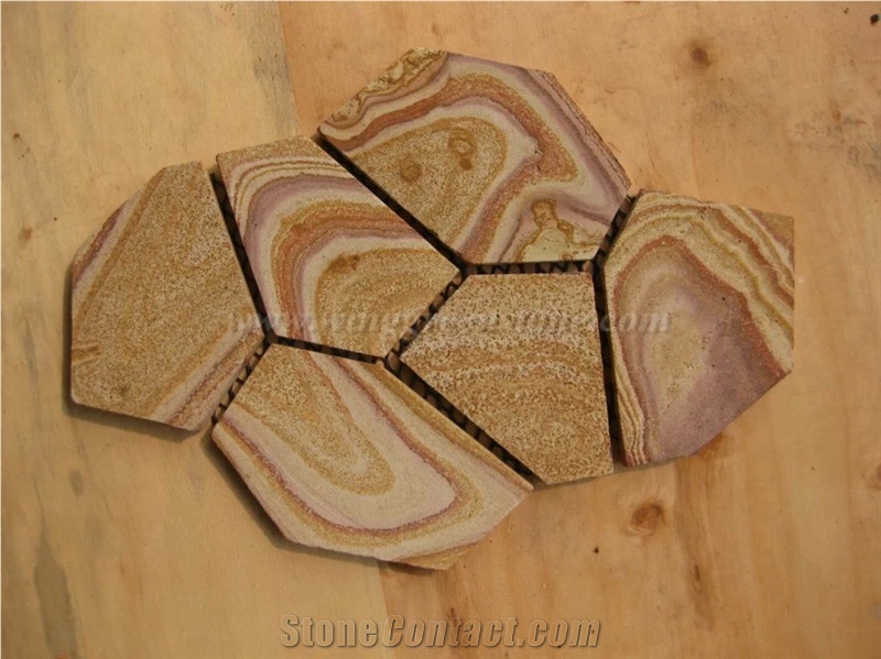 High Quality Sandstone Irregular Shape Flagstone Pavers/Random Flagstone/Meshed Paver Stone for Floor & Wall Cladding Pavers, Winggreen Stone