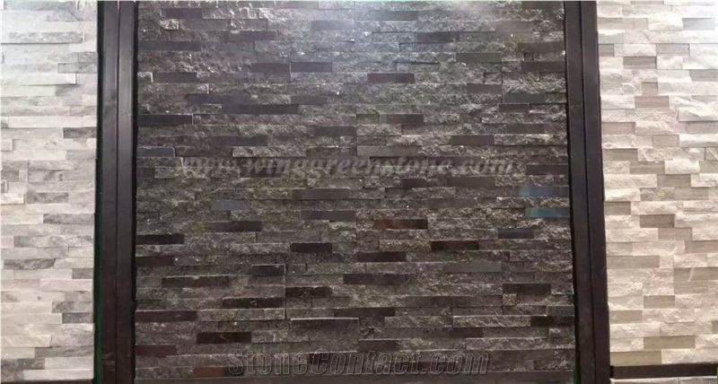 Hot Sale Black Quartzite Cultured Stone/Natural Exterior Stacked Stone/Veneer Stone for Wall Decoration, Winggreen Stone