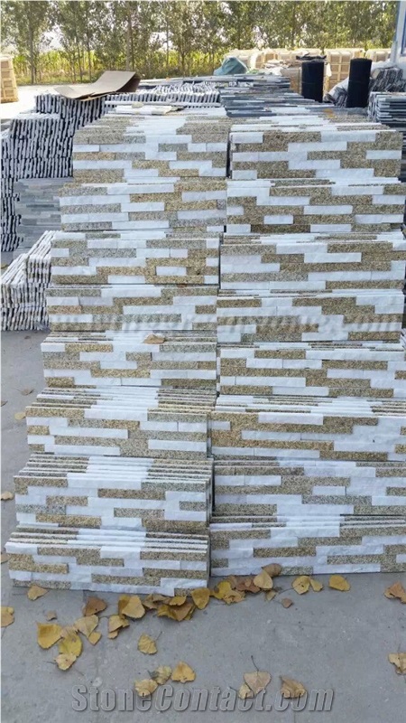 Hot Sale Cheap Price White Quartize + Tiger Skin Yellow Granite Culture Stone/Stacked Stones/Veneer Stones Panel for Exterior Decoration and Wall Cladding, Winggreen Stone