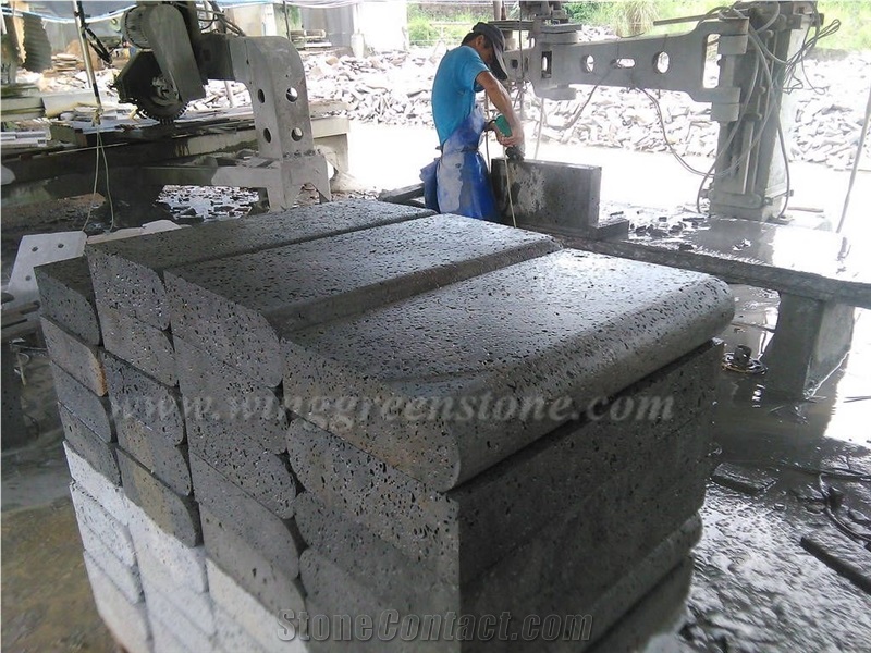 Hot Sale High Qualtiy Hainan Black Lava Stone/China Black Lava Stone/Hainan Big Holes Black Lava Stone Kerbstone/Curbstone/Road Stone/Side Stone, Winggreen Stone