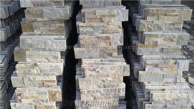 Hot Sales High Quality Wooden Yellow Slate Cultured Stone/Stacked Stones/Veneer Stones Panel for Exterior Decoration and Wall Cladding, Winggreen Stone