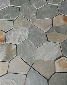 Mixcolor Crazy Flagstone, Natural Slate Pavers Radom Shape, Natural Slate Pavers, Random Flag Stone, Slate Floor Decoration, Xiamen Winggreen Stone