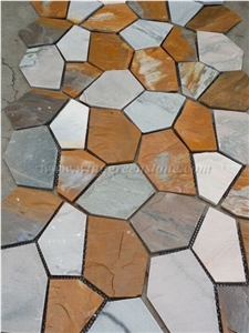 Multicolor Crazy Paver Stone, Mixcolor Slate Pavers Radom Shape, Colorful Pavers, Random Flag Stone, Natural Slate Floor Decoration, Xiamen Winggreen Stone