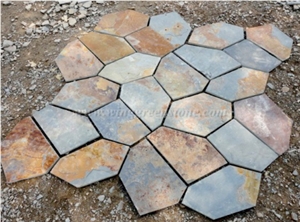 Rust Yellow/ Yellow Crazy Flagstone, Yellow Slate Flag Radom Shape, Yellow Wooden Vein Pavers, Random Flag Stone, Yellow Slate Wall Cladding, Yellow Slate Floor Decoration, Xiamen Winggreen Stone