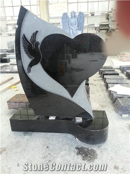 Tombstone, European/Korea/Japanese Style, Granite & Marble Carving Monuments/Tombstones/Gravestones/Headstone for Cemetery, G603, Shanxi Black, Absolute Black, Bahama Blue, Top Polished