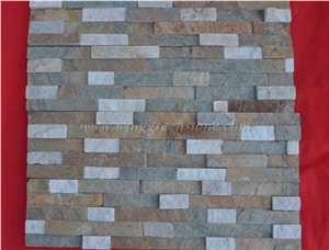 White with Rust Yellow Quartzite Stacked Stone Panel, White with Red Quartzite Stacked Stone Panel, Quartzite Culture Stone, Stacked Stone for Wall Decoration, Wall Cladding, Xiamen Winggreen Stone