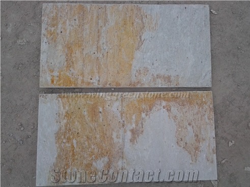 Yellow Woden Vein Slate Wall/Floor Tiles, Slate Stone Flooring, Slate Wall/Floor Covering, Yellow Wooden Vein Slate Stone, Xiamen Winggreen Stone