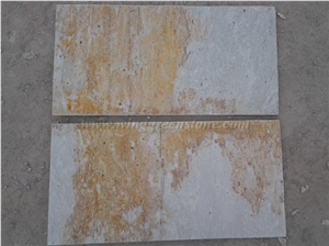 Yellow Woden Vein Slate Wall/Floor Tiles, Slate Stone Flooring, Slate Wall/Floor Covering, Yellow Wooden Vein Slate Stone, Xiamen Winggreen Stone