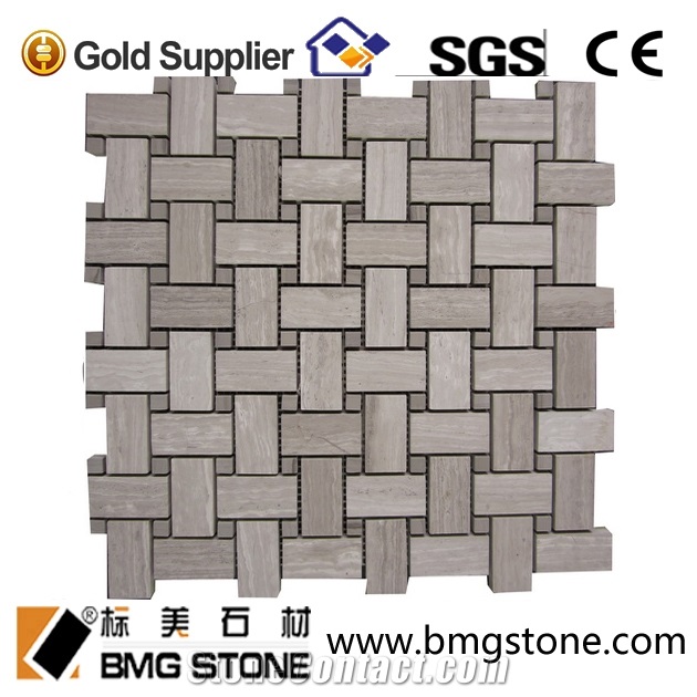 White Grey Seperggiant Marble Basketweave Mosaic