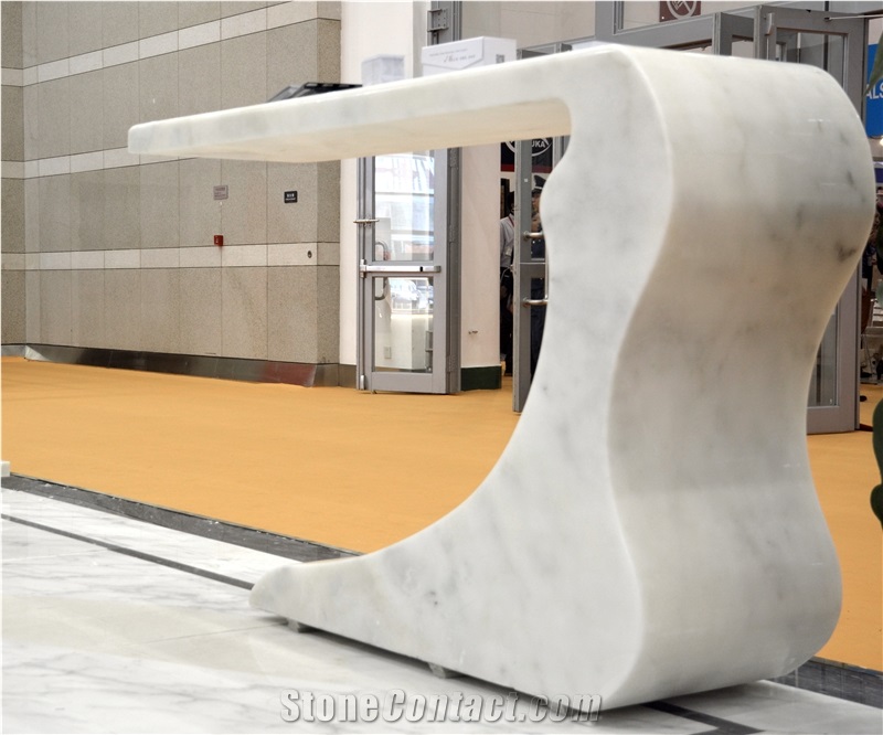 Sichuan Snow White Reception and Table, Danba White Marble Reception Counter, White Marble Table