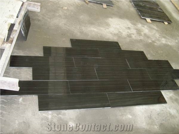 Black Wood Marble Stripes Royal Black Marble Tile & Slab