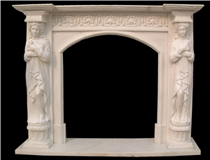 Fireplace /Fireplace with Statues/ Marble Fireplace /Stone Fireplace