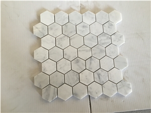 Hexagon Mosaic, Cararra White Hexagon Mosaic,Marble Mosaic, Polished Mosaic