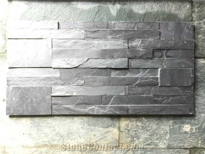 Black Slate Wall Cladding, Slate Cultured Stone, Stacked Stone Veneer