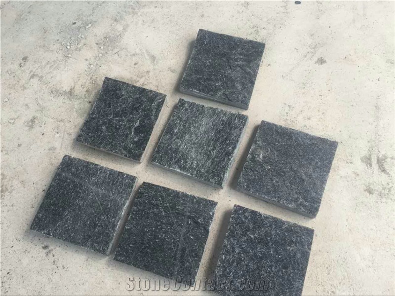 Chinese Natural Black Flamed Quartzite Slabs & Tiles