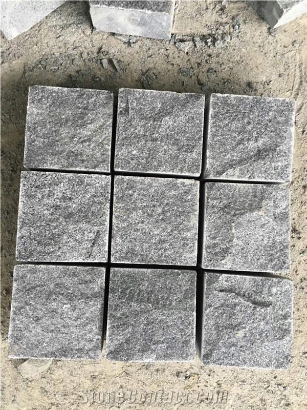 G654 Granite Dark Grey Natural Spilt Paving Stone, Cube Stone