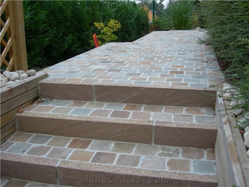 Multicolored Sandstone Pavers and Sandstone Borders Import Cleaved