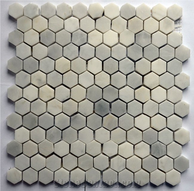 Polished Grey-White Marble Honeycomb Mosaic Tile