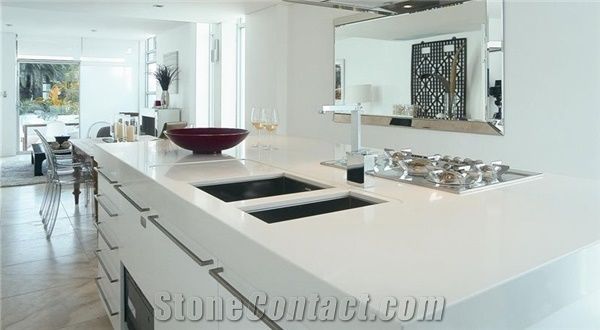 Pure White Engineered Quartz Kitchen Countertops Pure White