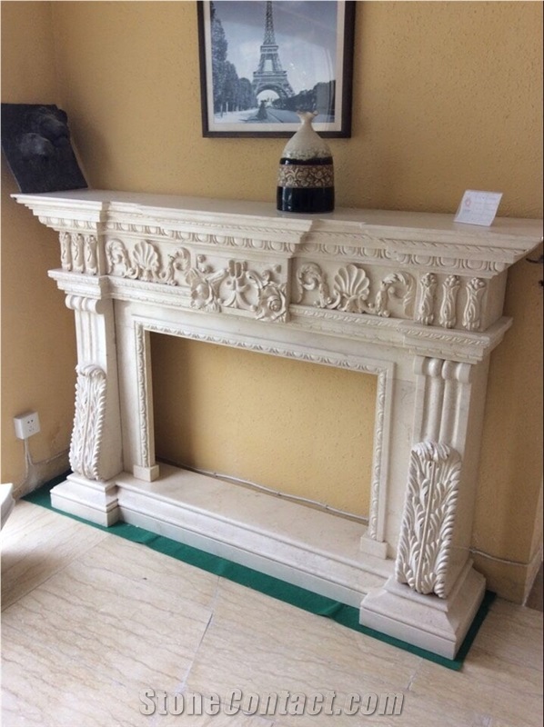 Marble Fireplace-2, Beige Marble Fireplace