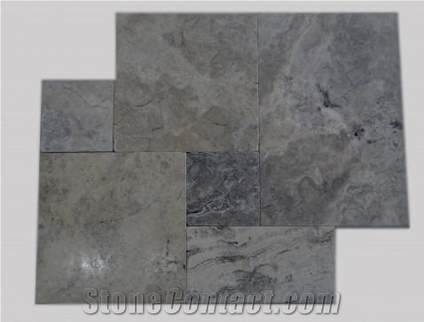 Silver Travertine French Pattern Tumbled Tile