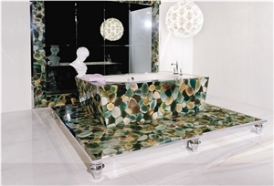 Semi Precious Stone and Calacatta Marble Bathroom Design
