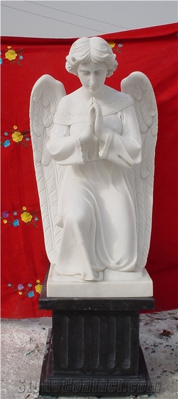 Angel Sculpture, China White Jade Marble Handcarved Craft, Marble Sculpture