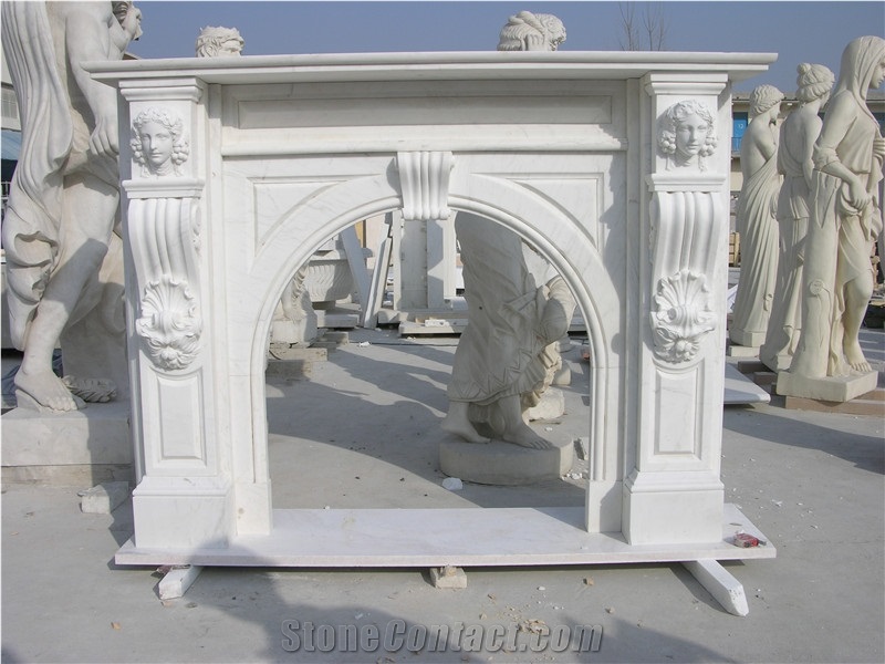 China Pure White Marble Fireplace Mantel / New Design / Western / European Customized Figure / Hand Carving Sculptured / Factory Owner/High Quality