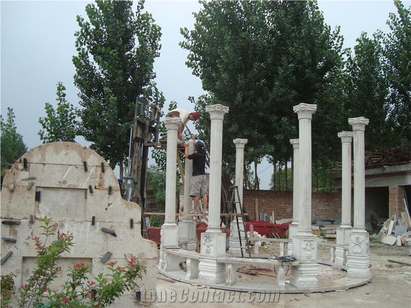 China Stone Gazebo & Pavilions,Column Gazebo,Garden Gazebo Can Be with Iron Top,Western Style Gazebo,Marble Carved Gazebo,Sculptured Garden Gazebo, Landscaping Stones