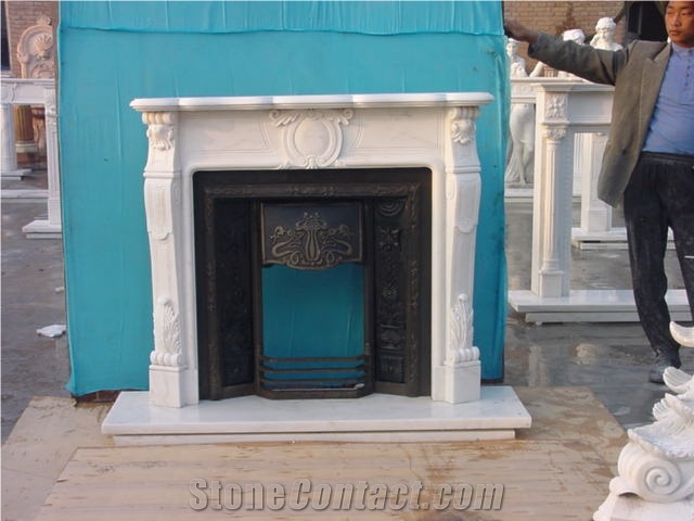 China White Marble Fireplace Elegant Indoor Decoration ,Handcarved Sculpture Fireplace,White Jade Marble Fireplace for Home Decoration