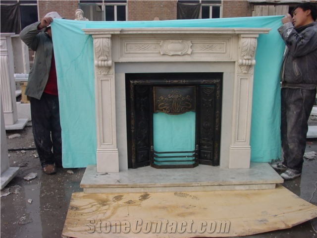 China White Marble Fireplace Mantel, Handcarved Fireplace, Marble Sculpure Fireplace
