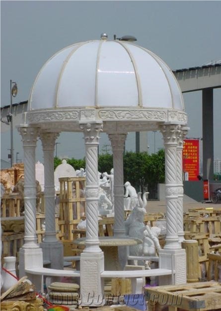 Chinese Pure White Marble Sculptured Gazebo, Western/European Customized Gazebo