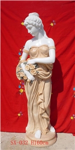Deflower Lady Statue, White & Orange Marble Sculpture, China Handcarved Statues, Mixed Colour Statues, Factory Sales
