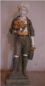 Flower Boy Statue, Mixed Colour Marble Sculpture, Handcarved China Marble Statue, Factory Sales