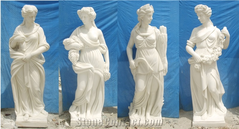 Four Season Handcarved Statues, China White Marble Human Sculptures, Four Women Statues, Hancraving
