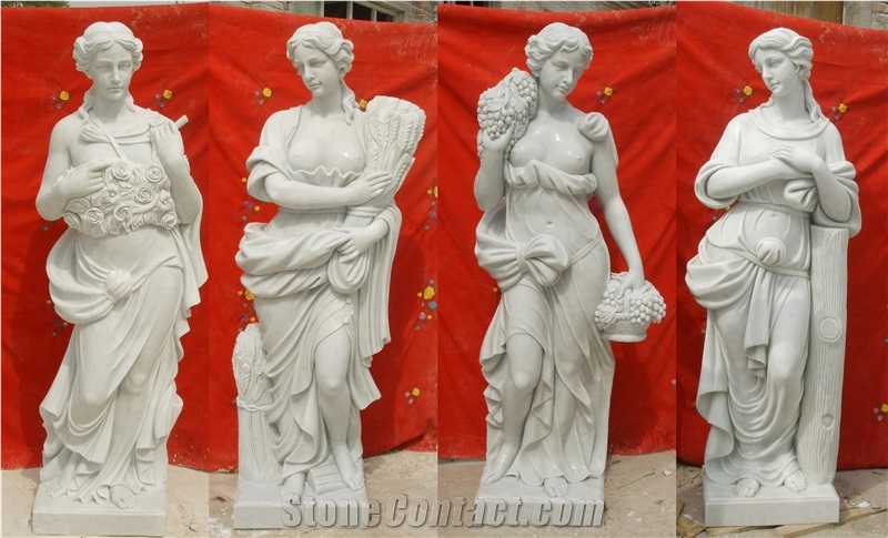 Four Season Sculptures, China White Marble Human Sculptures, Handcraved Marble Statues