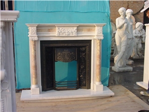 Hot Sale China White & Yellow Marble Fireplace,Carved Statue Best and Cheapest