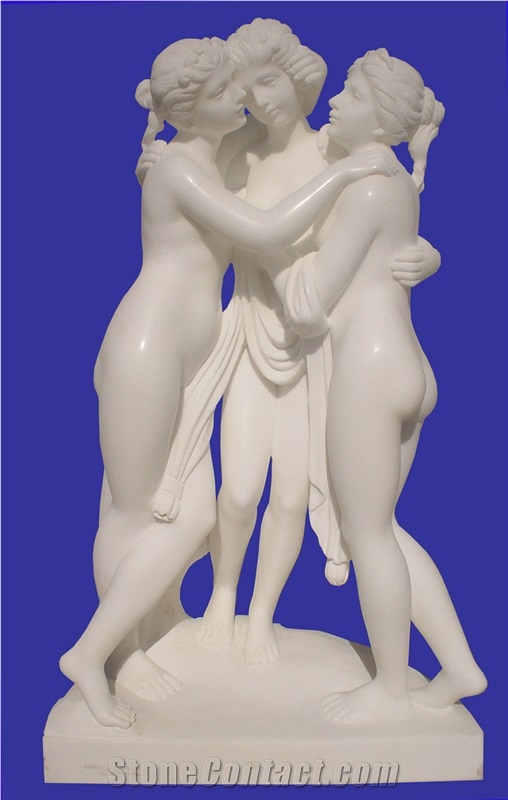 Human Sculpture, China White Marble Sculpture, Handcavred Statues, Pretty Girls Sculptures/ Sister Statues