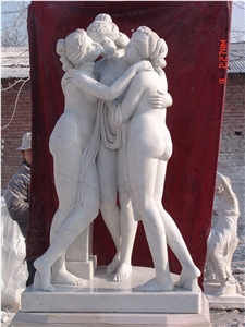 Human Sculpture, China White Marble Sculpture, Handcavred Statues, Pretty Girls Sculptures/ Sister Statues