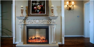 Indoor Freestanding Used Cheap Stone White Marble Fireplace Mantel with Hand Carving.