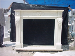 Indoor White Marble Fireplace, Stone Fireplace Mantel, China White Jade Marble Sculpture Fireplace