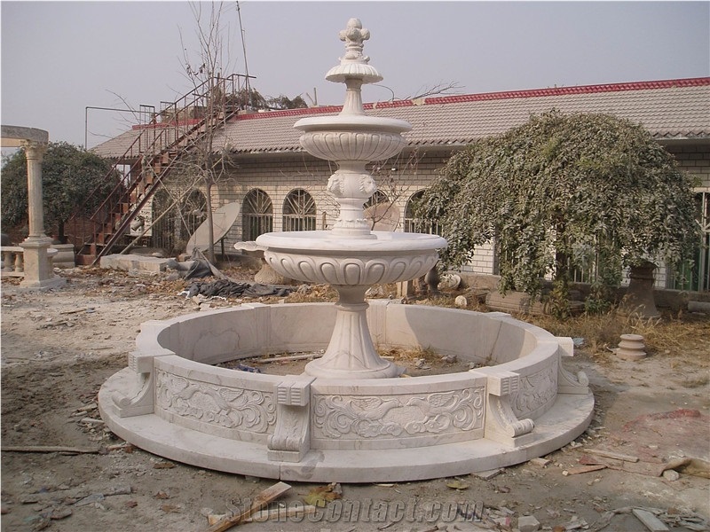 Large Handcarved Marble Outdoor Garden Water Fountain, China White Marble Sculptured Fountain on Sale Wholesaler