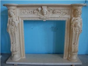 Lowest Price Home Decoration Marble Fireplace Carving in Own Factory, Beige Marble Fireplace