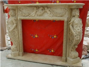 On Sale Caved Indoor Fireplace, Beige Travertine Fireplace