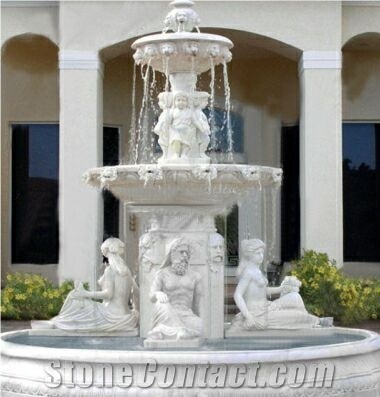 Outdoor Garden White Hand Carved Statue Natural Marble Fountain,China White Marble Sculpture Fountain for Garden/Exterior Decoration