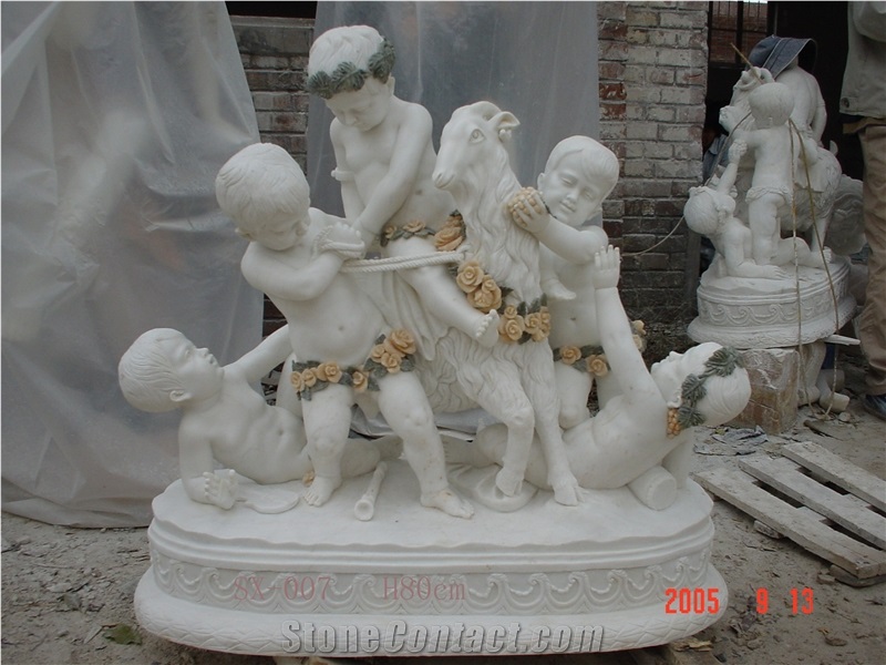 Playing Kids Statues,China Marble Sculpture,Mixed Colour Marble Handcarving,Factory Sales