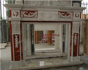 Polished Mixed Color Stone Fireplace, Handcarved Indoor Marble Fireplace